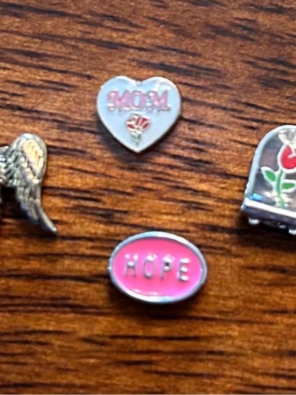 Pink "HOPE" Oval & Heart Mom Charms Set